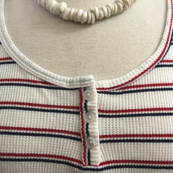 SO White with Red & Blue Stripes Henley Tank - Picture 2 of 6